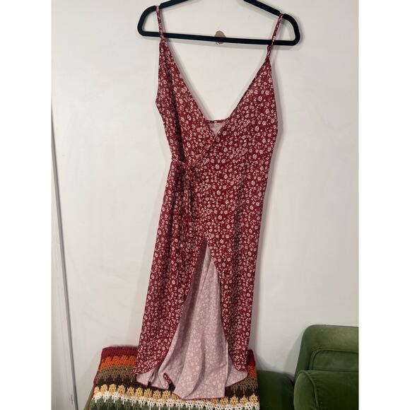 Womens Romantic Wrap Floral Cami Dress Red Spring Vacation Summer Small/Medium - Picture 6 of 9